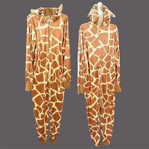 Spirit Jumpsuit Giraffe Costume Adult XL Orange One Piece Zip Hood Fleece Cospla
